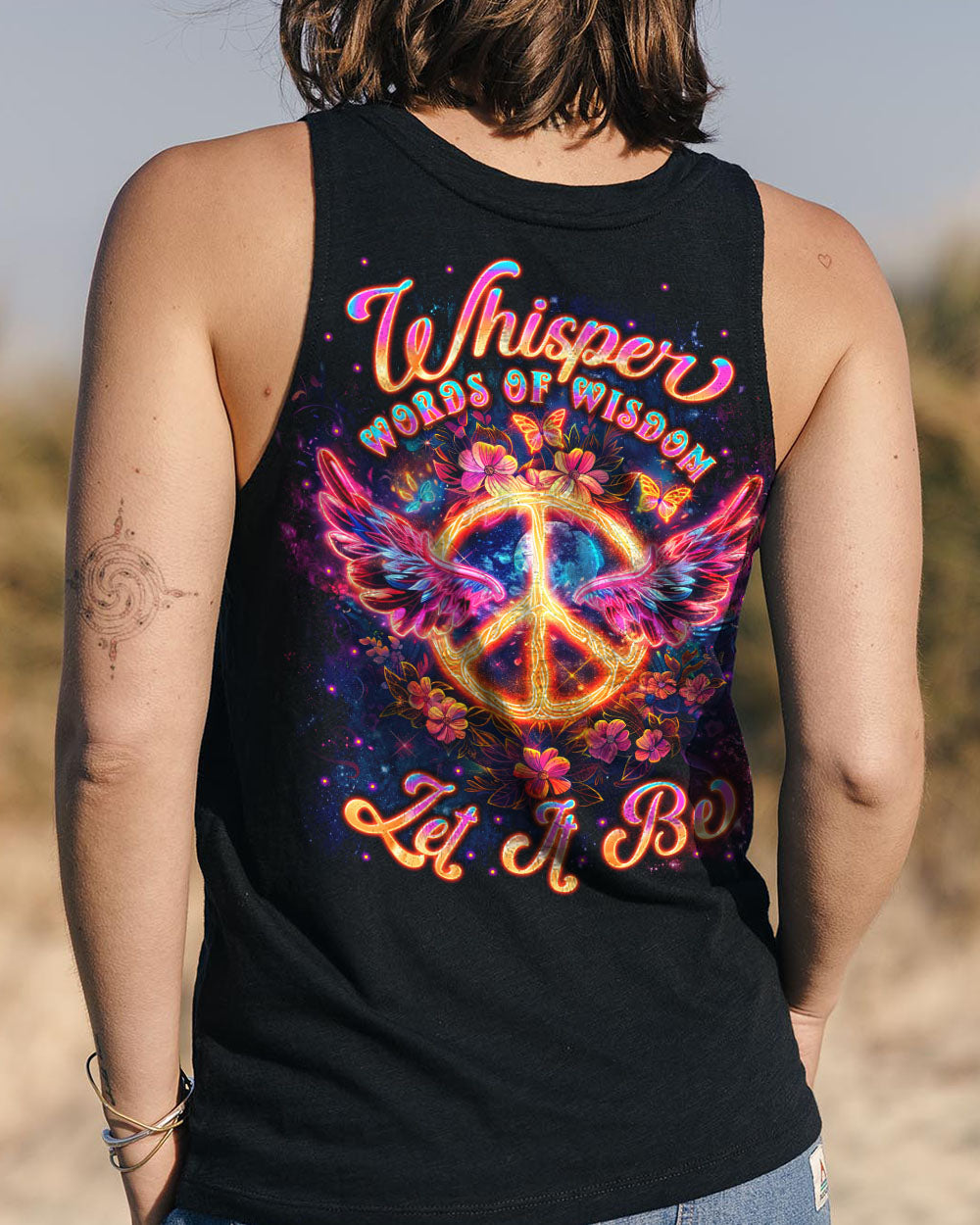 Whisper Words of Wisdom Let It Be Fire Peace Sign Wings Flowers AOP Shirts _7_ MPzrC