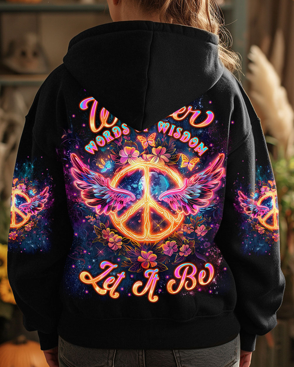 Whisper Words of Wisdom Let It Be Fire Peace Sign Wings Flowers AOP Shirts _8_ rNe2N