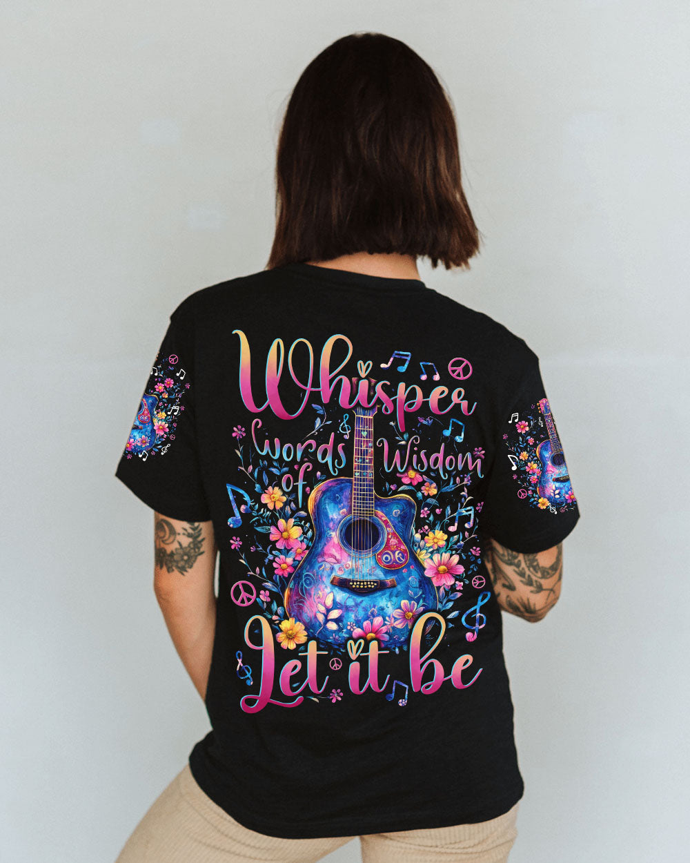 Whisper Words of Wisdom Let It Be Floral Guitar Musical Boho AOP Shirts _10_ LO5AI
