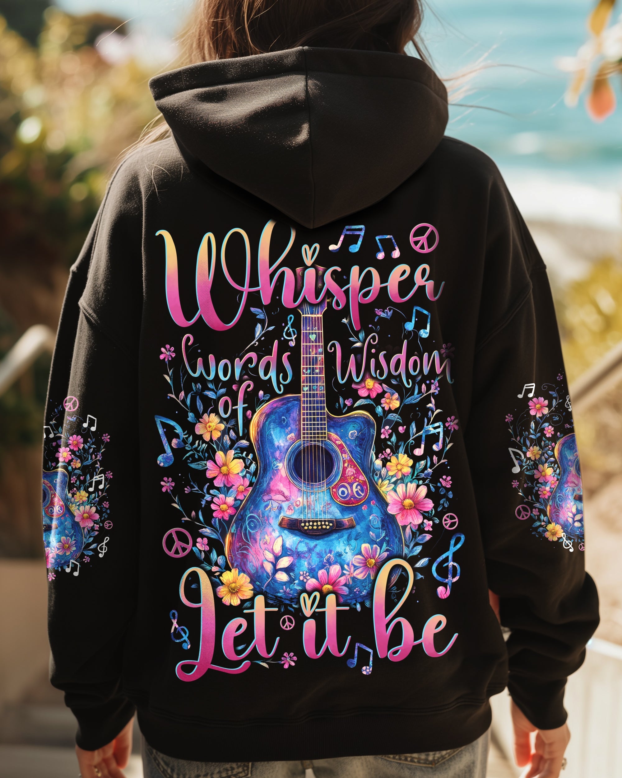 Whisper Words of Wisdom Let It Be Floral Guitar Musical Boho AOP Shirts _1_ 43VwU