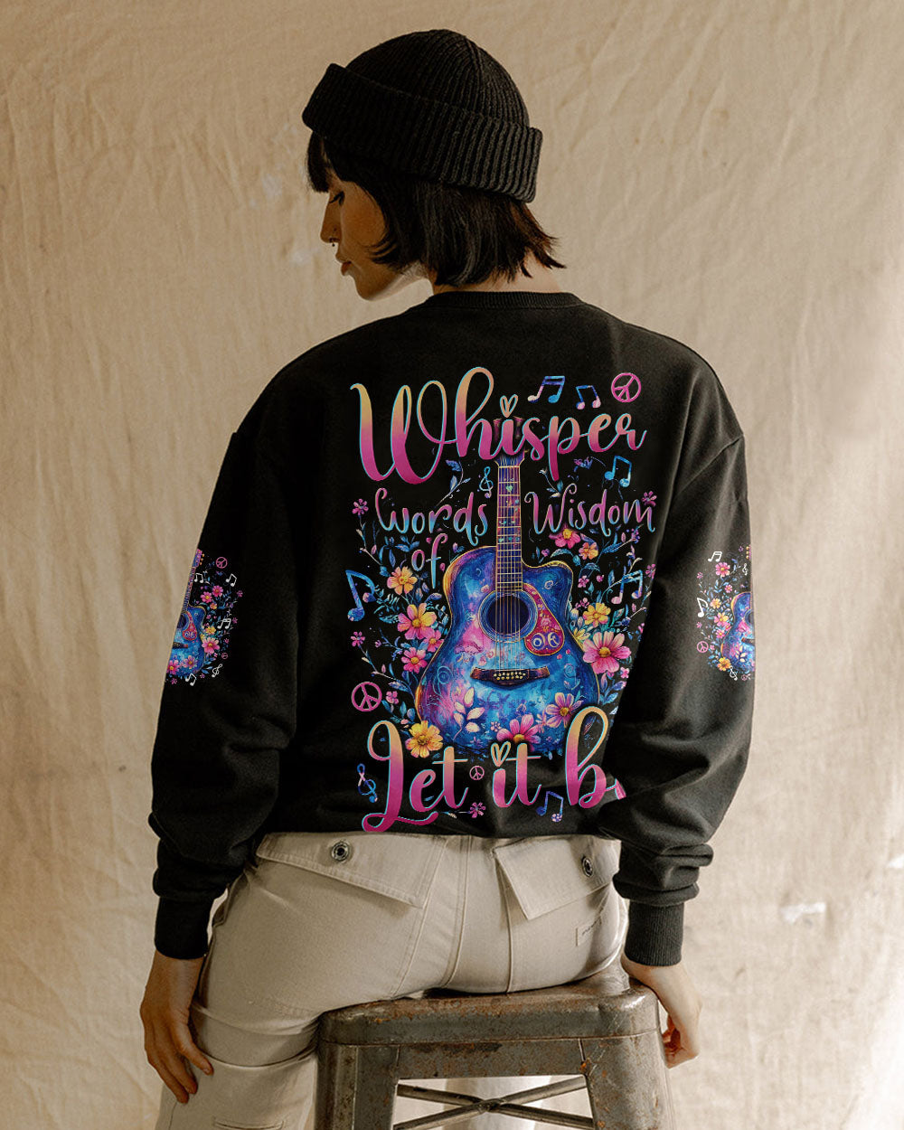 Whisper Words of Wisdom Let It Be Floral Guitar Musical Boho AOP Shirts _3_ 5uBmZ