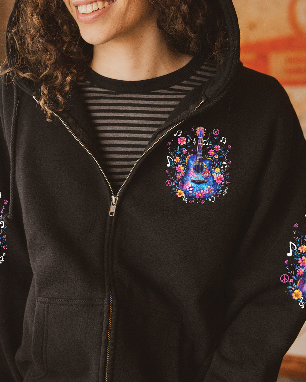 Whisper Words of Wisdom Let It Be Floral Guitar Musical Boho AOP Shirts _4_ RMxfd