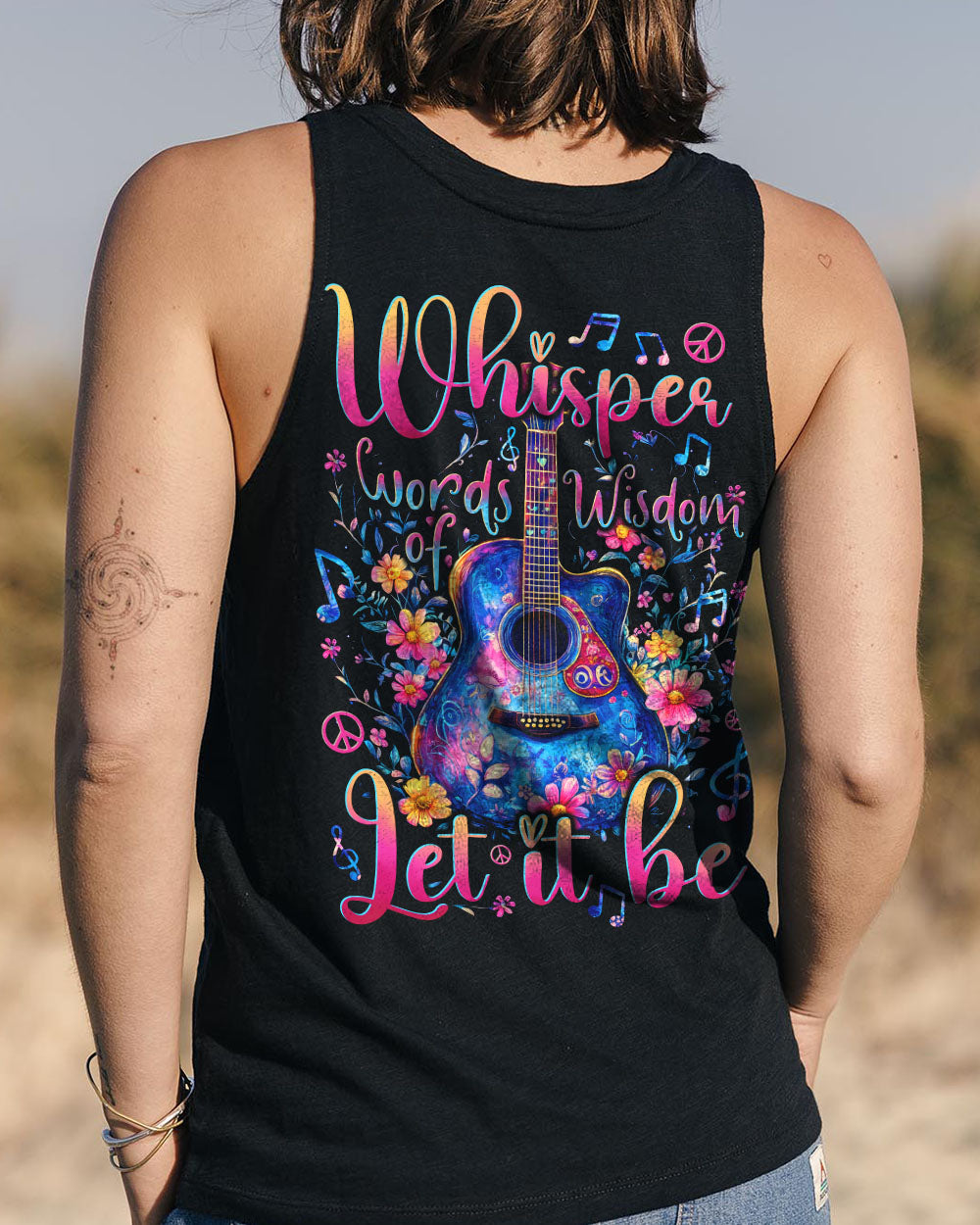 Whisper Words of Wisdom Let It Be Floral Guitar Musical Boho AOP Shirts _7_ Fs47y