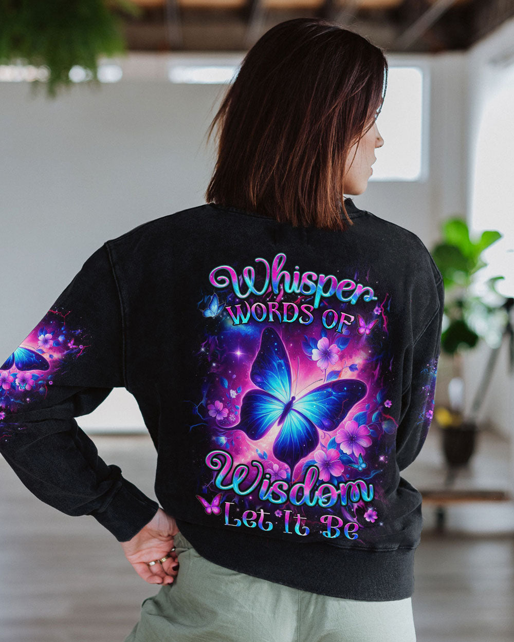 Whisper Words of Wisdom Let It Be Galaxy Butterfly Floral Design AOP Shirts _3_ jLPSb