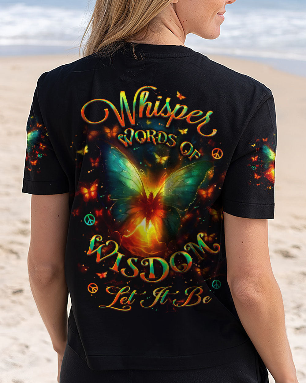 Whisper Words of Wisdom Let It Be Glowing Butterfly Inspirational AOP Shirts _5_ PQxXZ