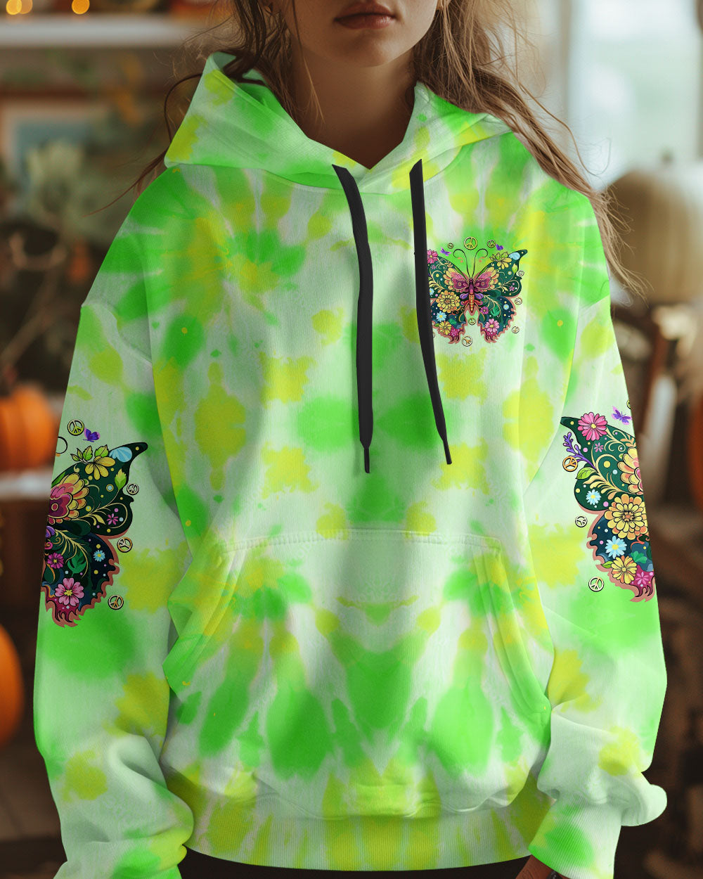 Whisper Words of Wisdom Let It Be Green Tie Dye Floral Butterfly Peace AOP Shirts _14_ 5jUoS