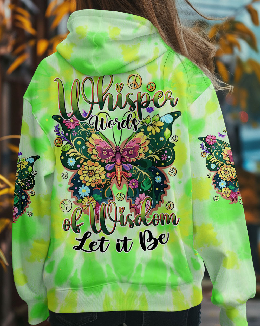 Whisper Words of Wisdom Let It Be Green Tie Dye Floral Butterfly Peace AOP Shirts _8_ OIesi