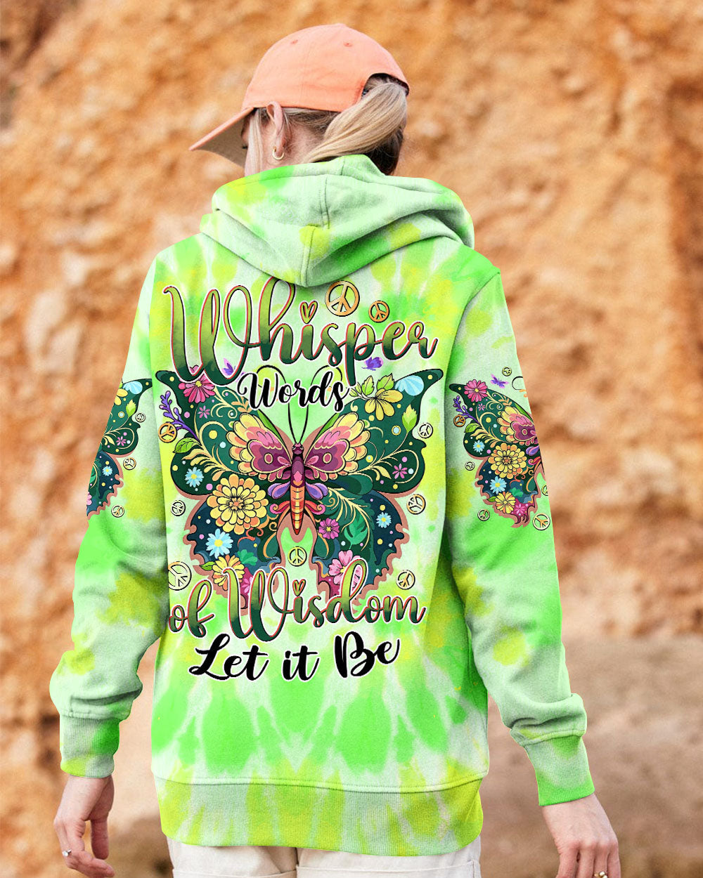 Whisper Words of Wisdom Let It Be Green Tie Dye Floral Butterfly Peace AOP Shirts _9_ ThSiq