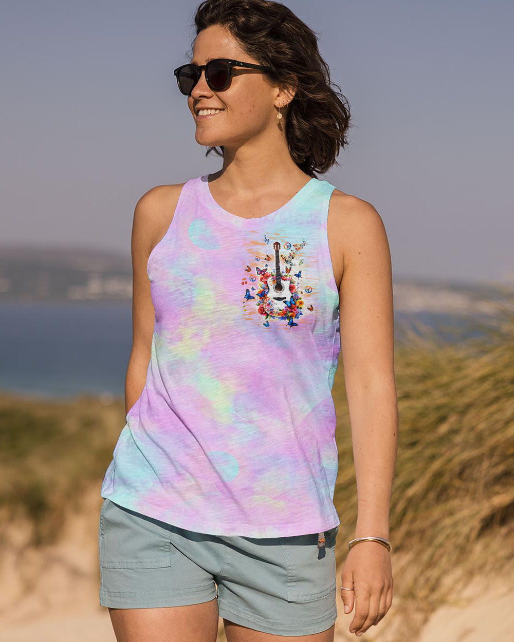 Whisper Words of Wisdom Let It Be Hippie Floral Butterfly Guitar Tie Dye AOP Shirts _12_ i5JmN