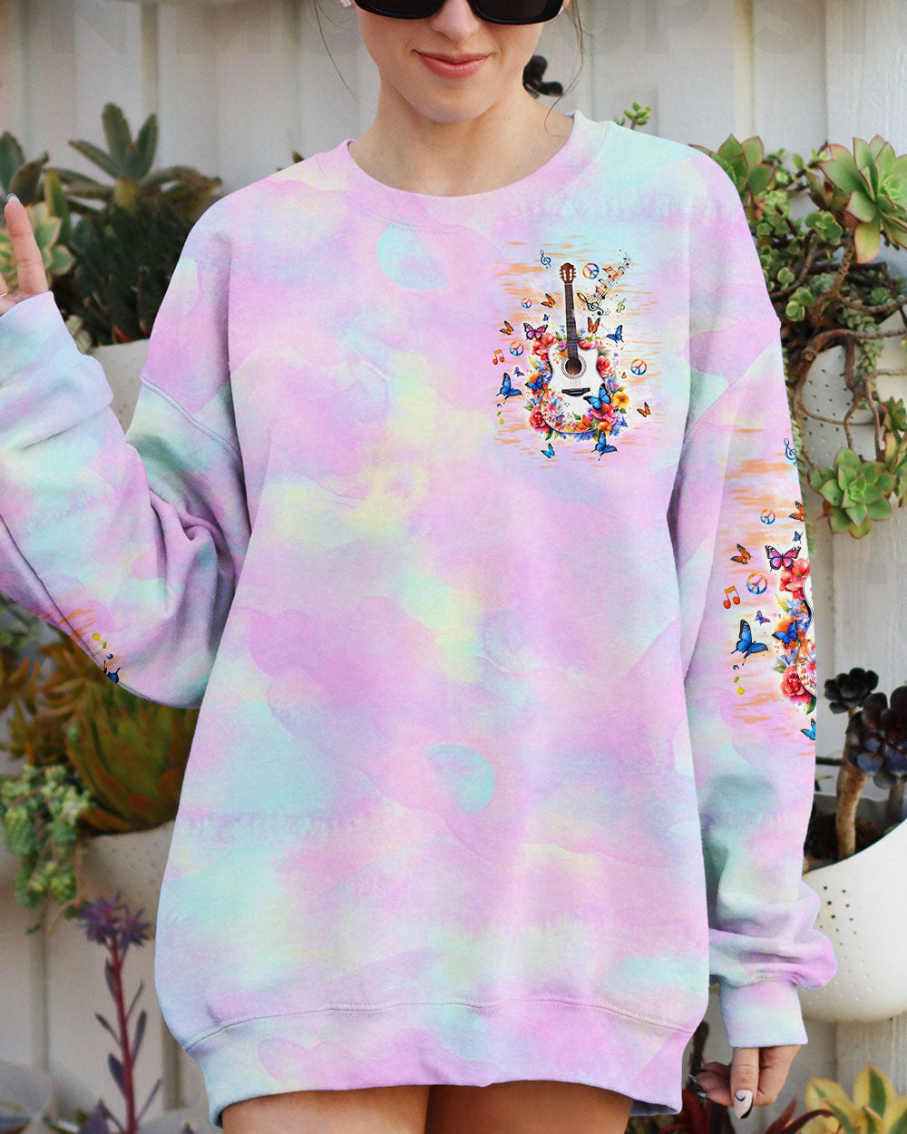 Whisper Words of Wisdom Let It Be Hippie Floral Butterfly Guitar Tie Dye AOP Shirts _8_ y74e4