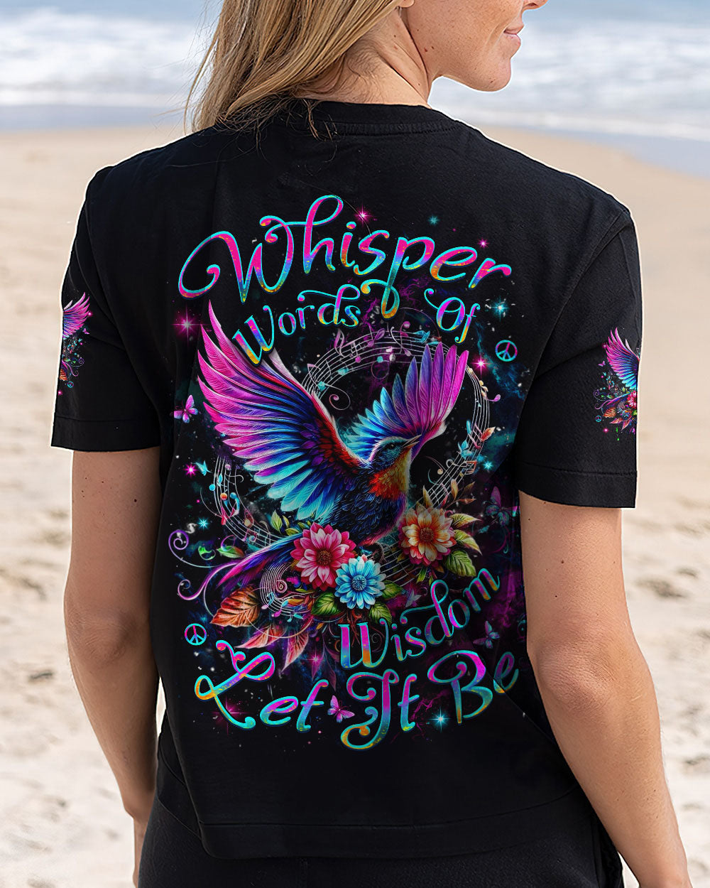 Whisper Words of Wisdom Let It Be Hippie Spiritual Bird and Flower AOP Shirts _5_ 0lVvn
