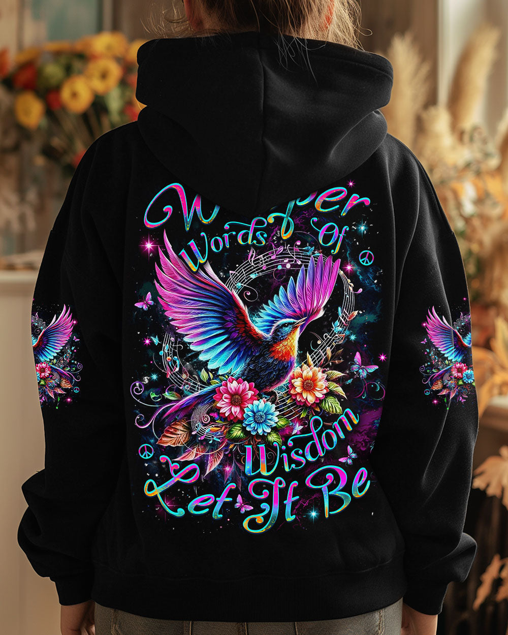 Whisper Words of Wisdom Let It Be Hippie Spiritual Bird and Flower AOP Shirts _7_ qx25C