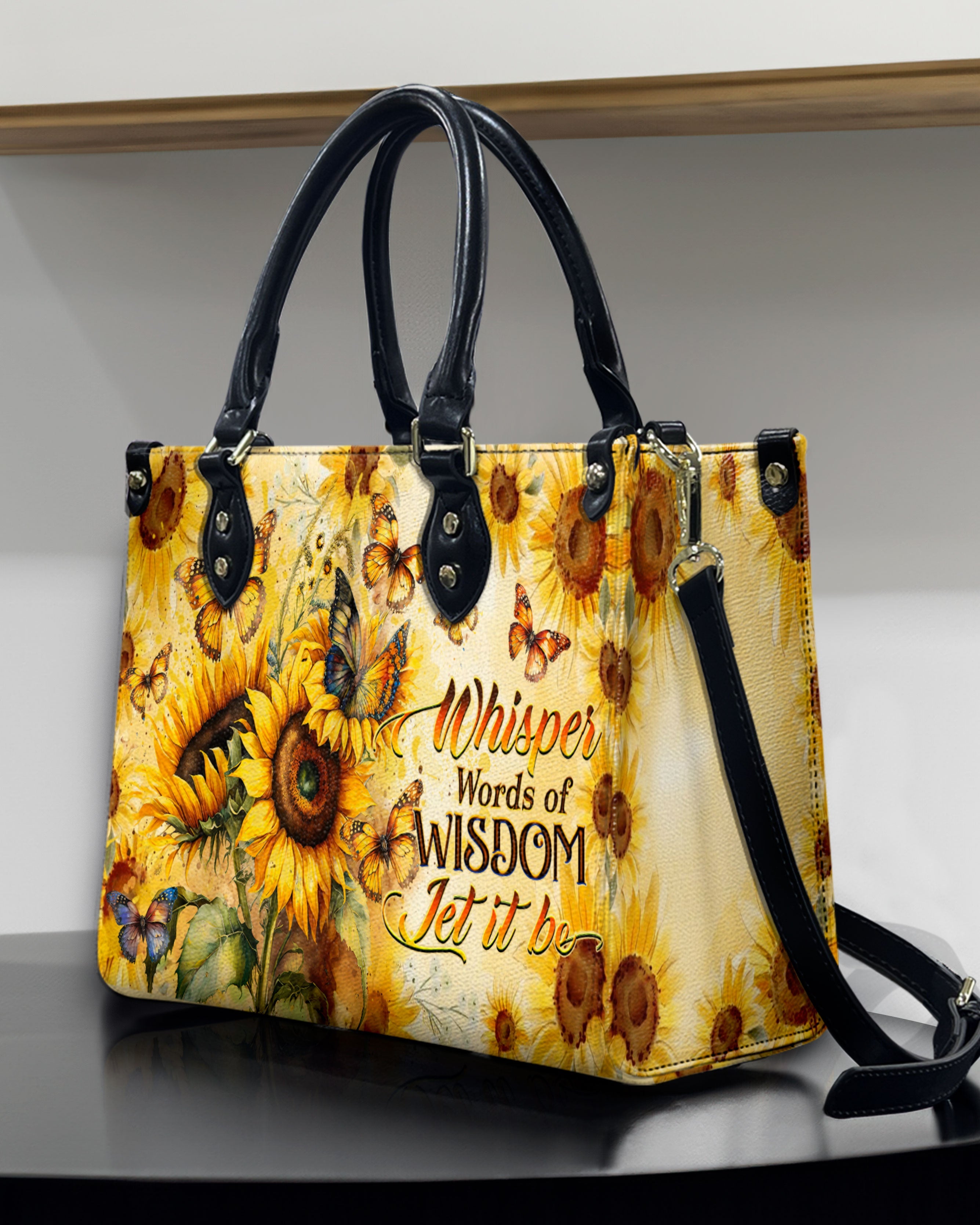 Whisper Words of Wisdom Let It Be Hippie Sunflower and Butterfly Leather Bag _7_ O2hWa
