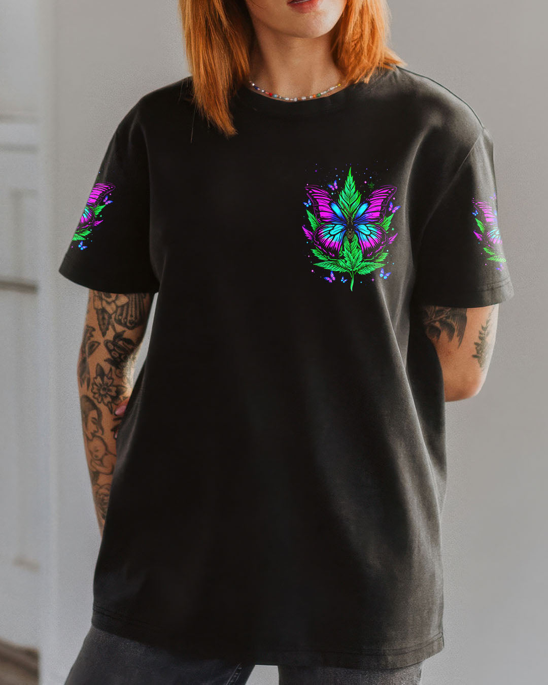 Whisper Words of Wisdom Let It Be Inspirational Butterfly and Leaf Design for Women AOP Shirts _2_ ztymd