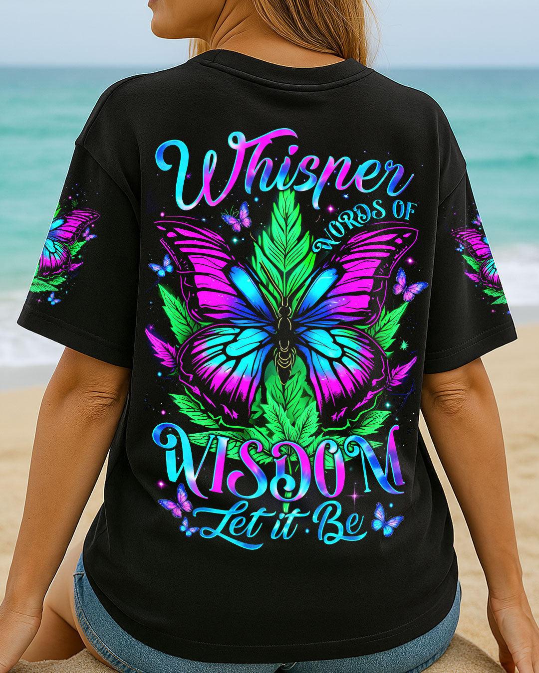 Whisper Words of Wisdom Let It Be Inspirational Butterfly and Leaf Design for Women AOP Shirts _3_ 4UebX