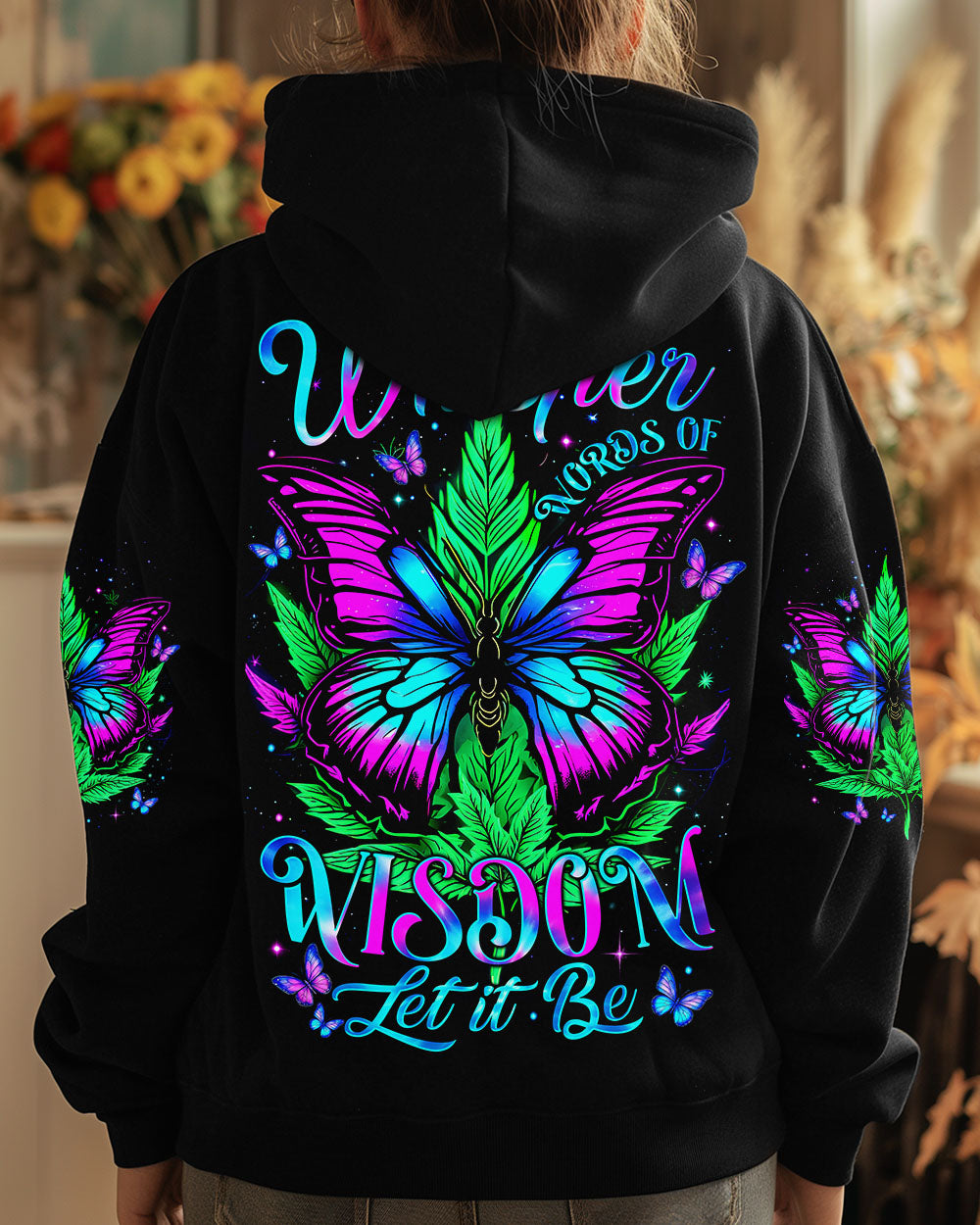 Whisper Words of Wisdom Let It Be Inspirational Butterfly and Leaf Design for Women AOP Shirts _7_ fTl5k