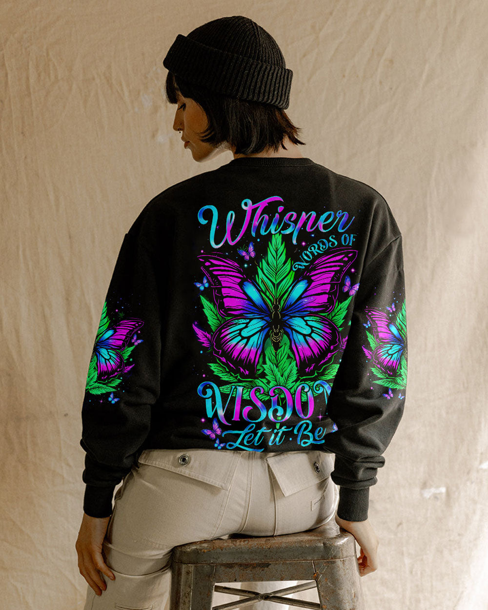 Whisper Words of Wisdom Let It Be Inspirational Butterfly and Leaf Design for Women AOP Shirts _9_ 9XiBa