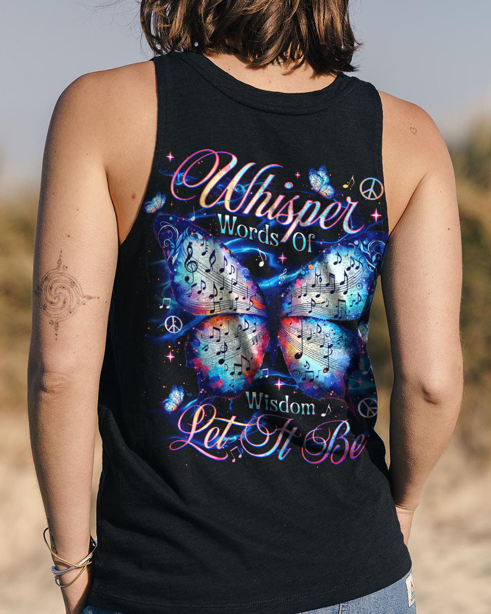 Whisper Words of Wisdom Let It Be Music Note Butterfly Inspirational Graphic AOP Shirts _13_ gvaQO