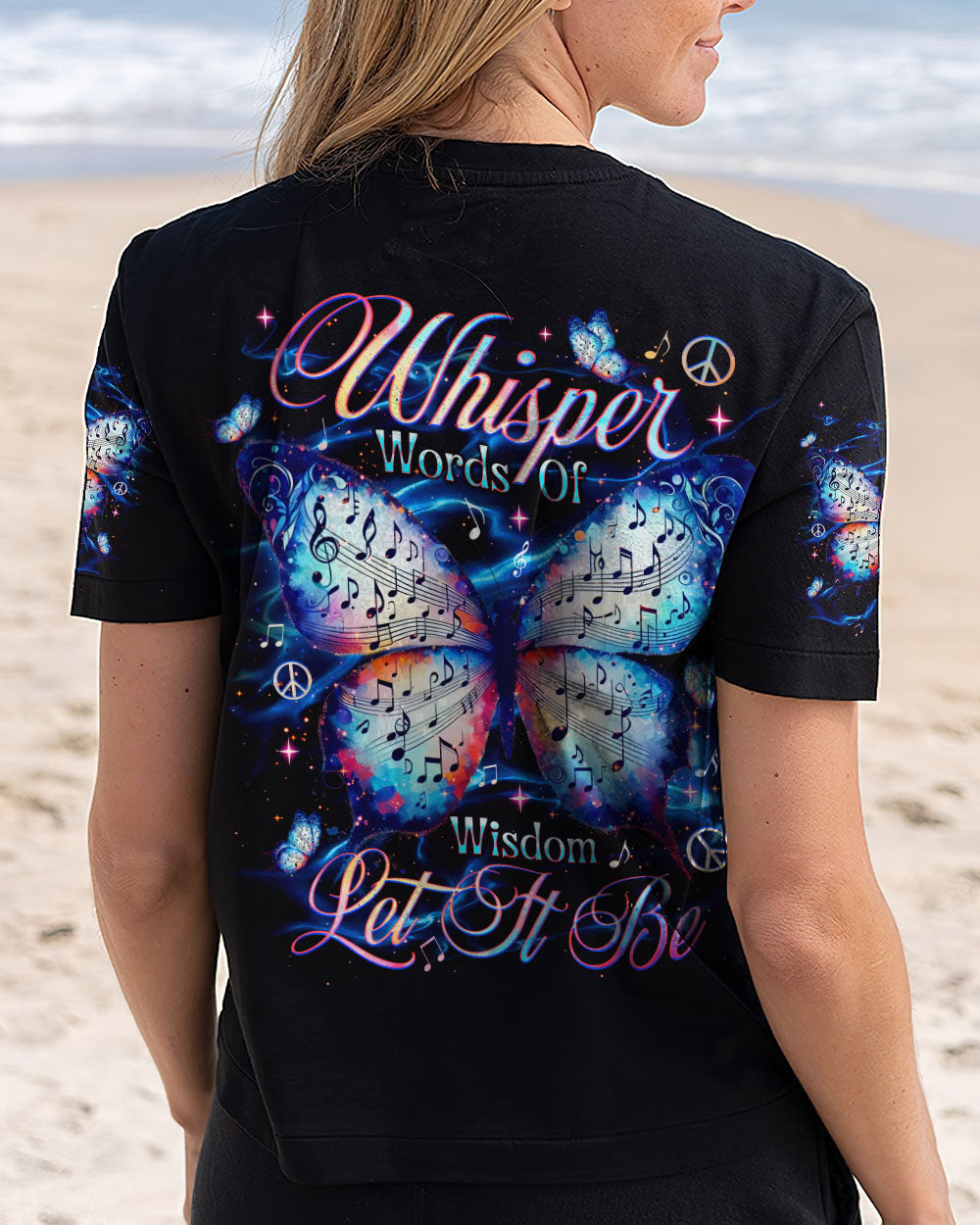 Whisper Words of Wisdom Let It Be Music Note Butterfly Inspirational Graphic AOP Shirts _5_ ChAPe
