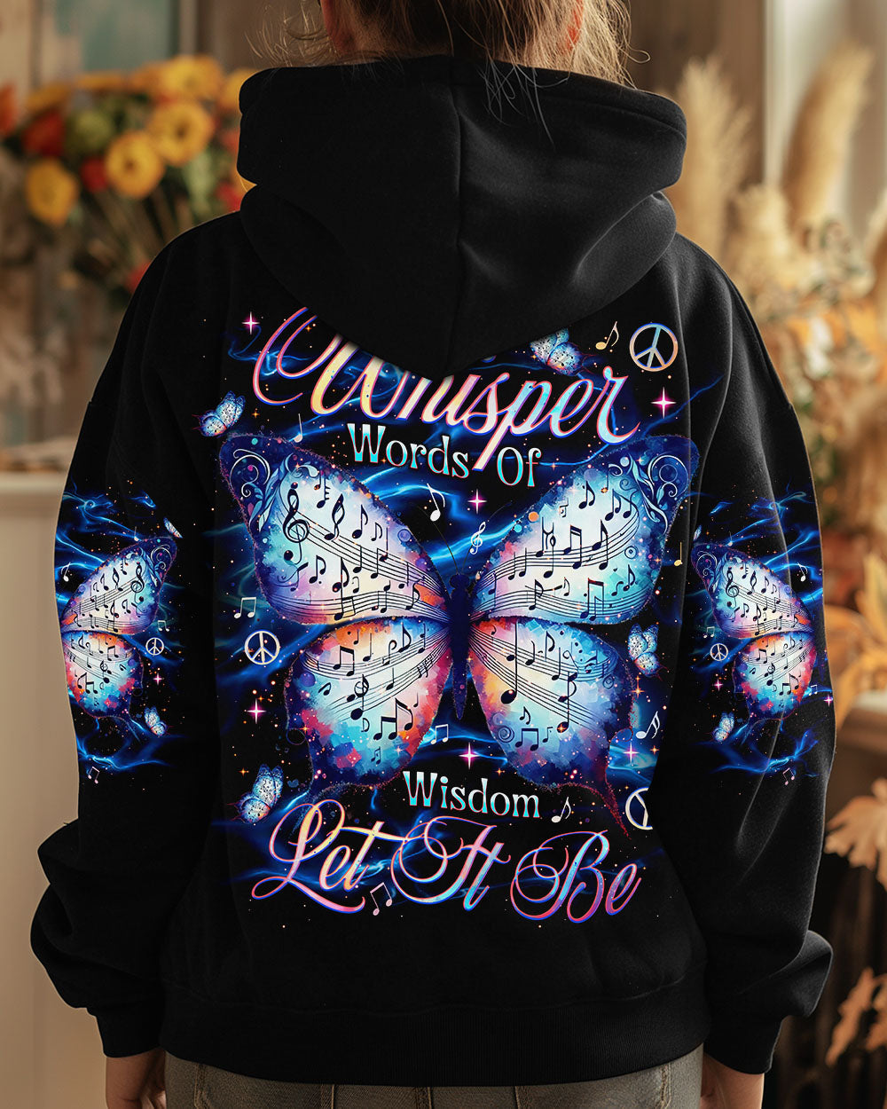 Whisper Words of Wisdom Let It Be Music Note Butterfly Inspirational Graphic AOP Shirts _7_ Xgkfx