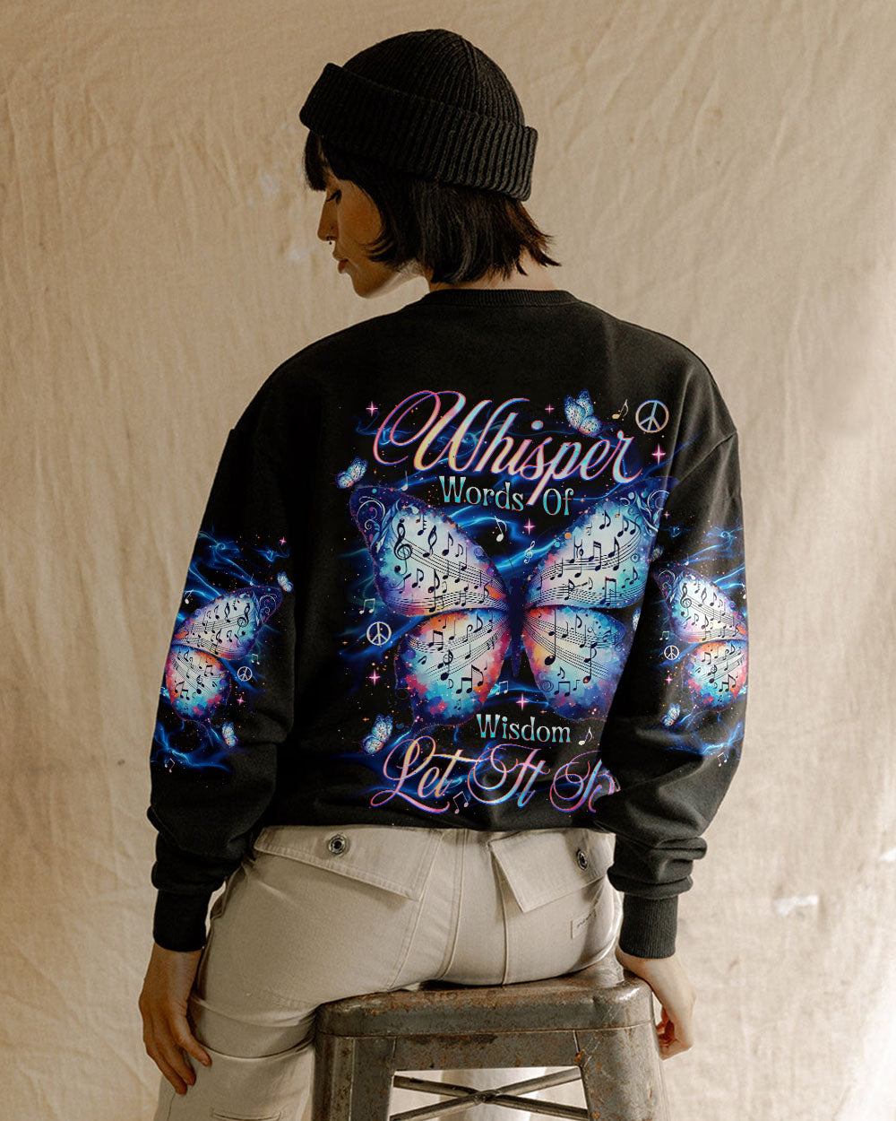 Whisper Words of Wisdom Let It Be Music Note Butterfly Inspirational Graphic AOP Shirts _9_ W6DpG