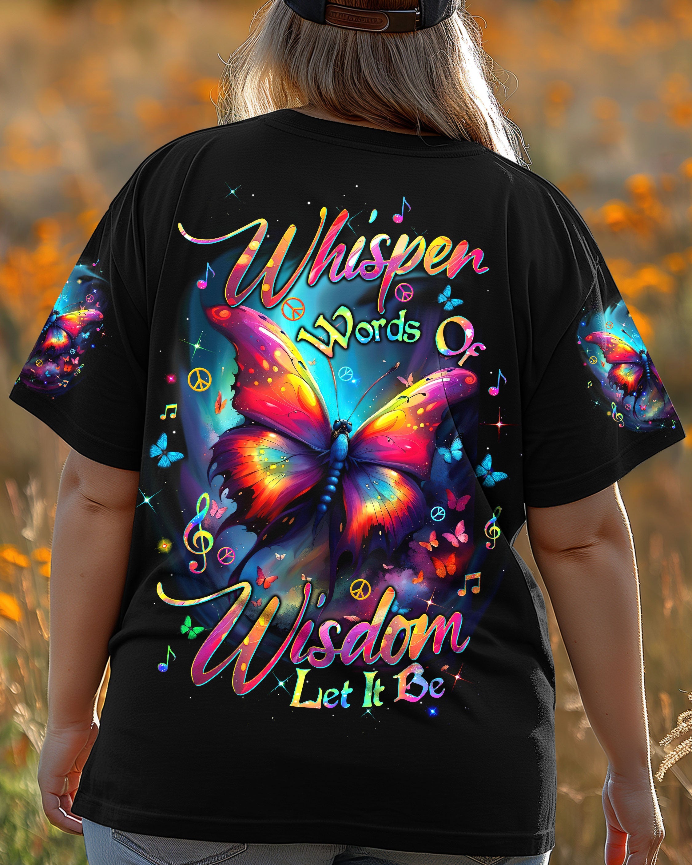 Whisper Words of Wisdom Let It Be Music and Butterfly Graphic Hippie Style AOP Shirts _1_ B7T3m