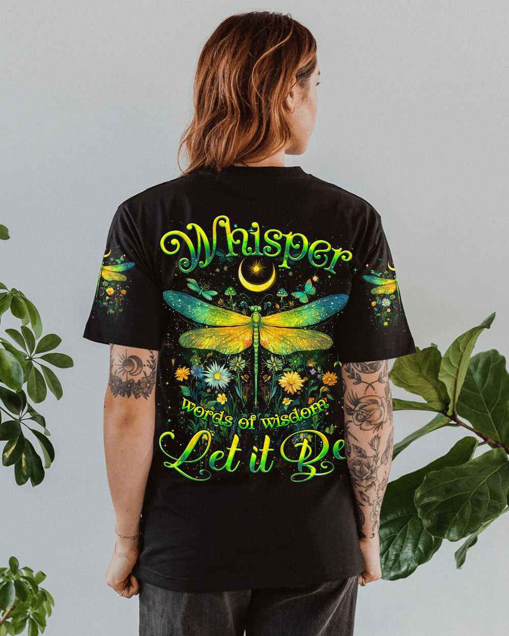 Whisper Words of Wisdom Let It Be Mystical Moon and Dragonfly AOP Shirts _1_ m6sjW