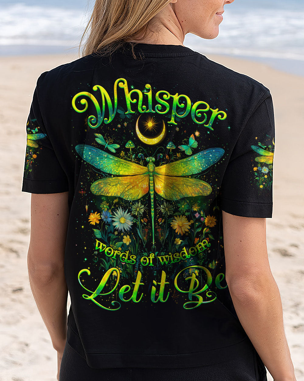 Whisper Words of Wisdom Let It Be Mystical Moon and Dragonfly AOP Shirts _3_ qlLGn