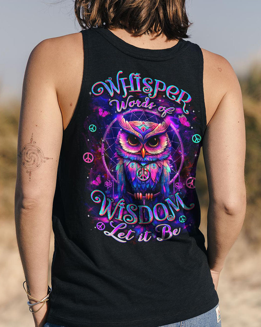 Whisper Words of Wisdom Let It Be Neon Owl Wisdom and Peace Hippie Design AOP Shirts _11_ 7TkiX