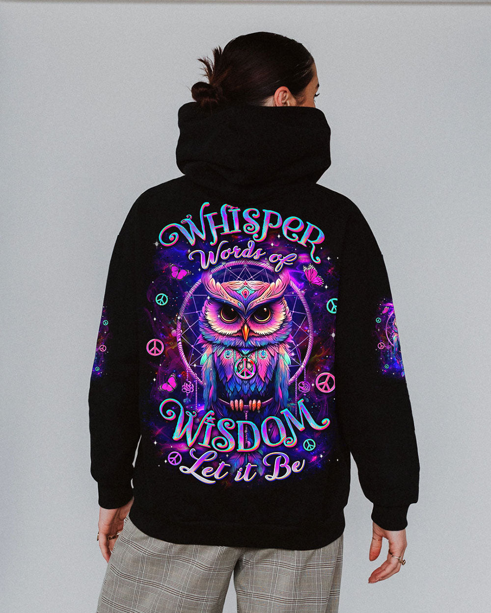 Whisper Words of Wisdom Let It Be Neon Owl Wisdom and Peace Hippie Design AOP Shirts _12_ OBLzo