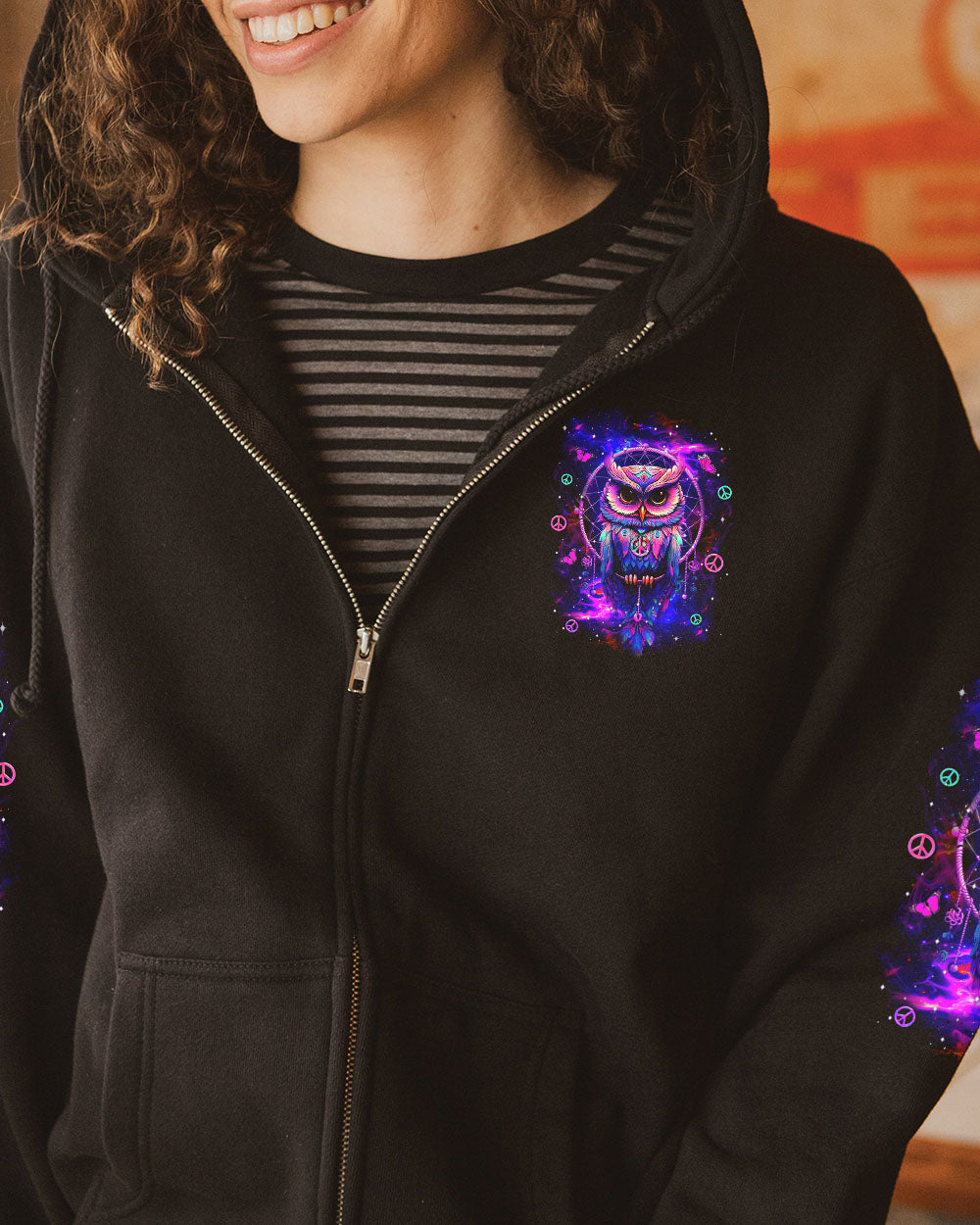 Whisper Words of Wisdom Let It Be Neon Owl Wisdom and Peace Hippie Design AOP Shirts _8_ Wmbzb