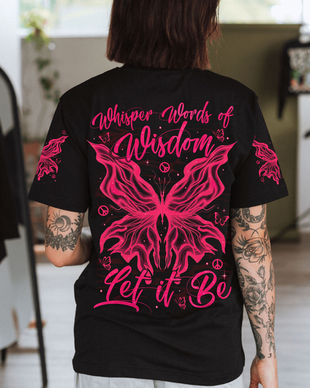 Whisper Words of Wisdom Let It Be Neon Pink Butterfly Graphic AOP Shirts _1_ 7Gs3u