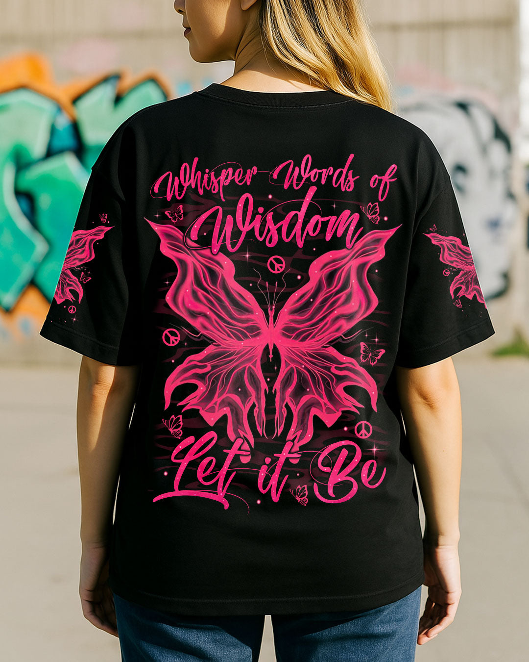 Whisper Words of Wisdom Let It Be Neon Pink Butterfly Graphic AOP Shirts _3_ d9AXe