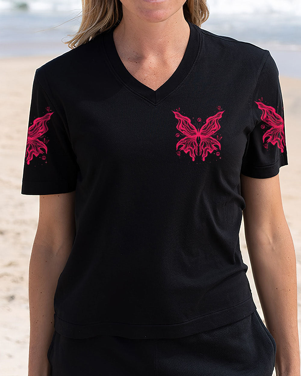 Whisper Words of Wisdom Let It Be Neon Pink Butterfly Graphic AOP Shirts _4_ prQbT