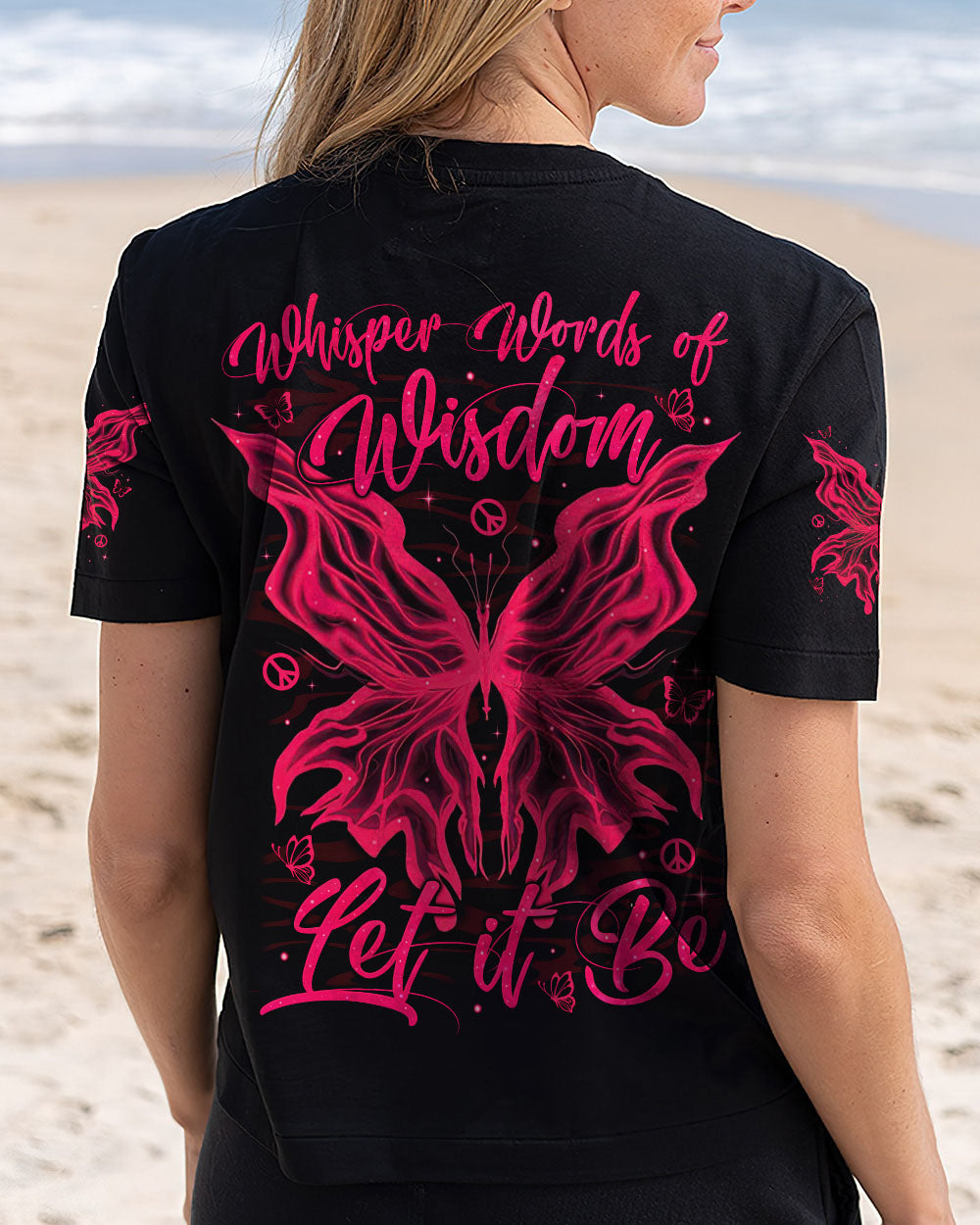 Whisper Words of Wisdom Let It Be Neon Pink Butterfly Graphic AOP Shirts _5_ J6c3r