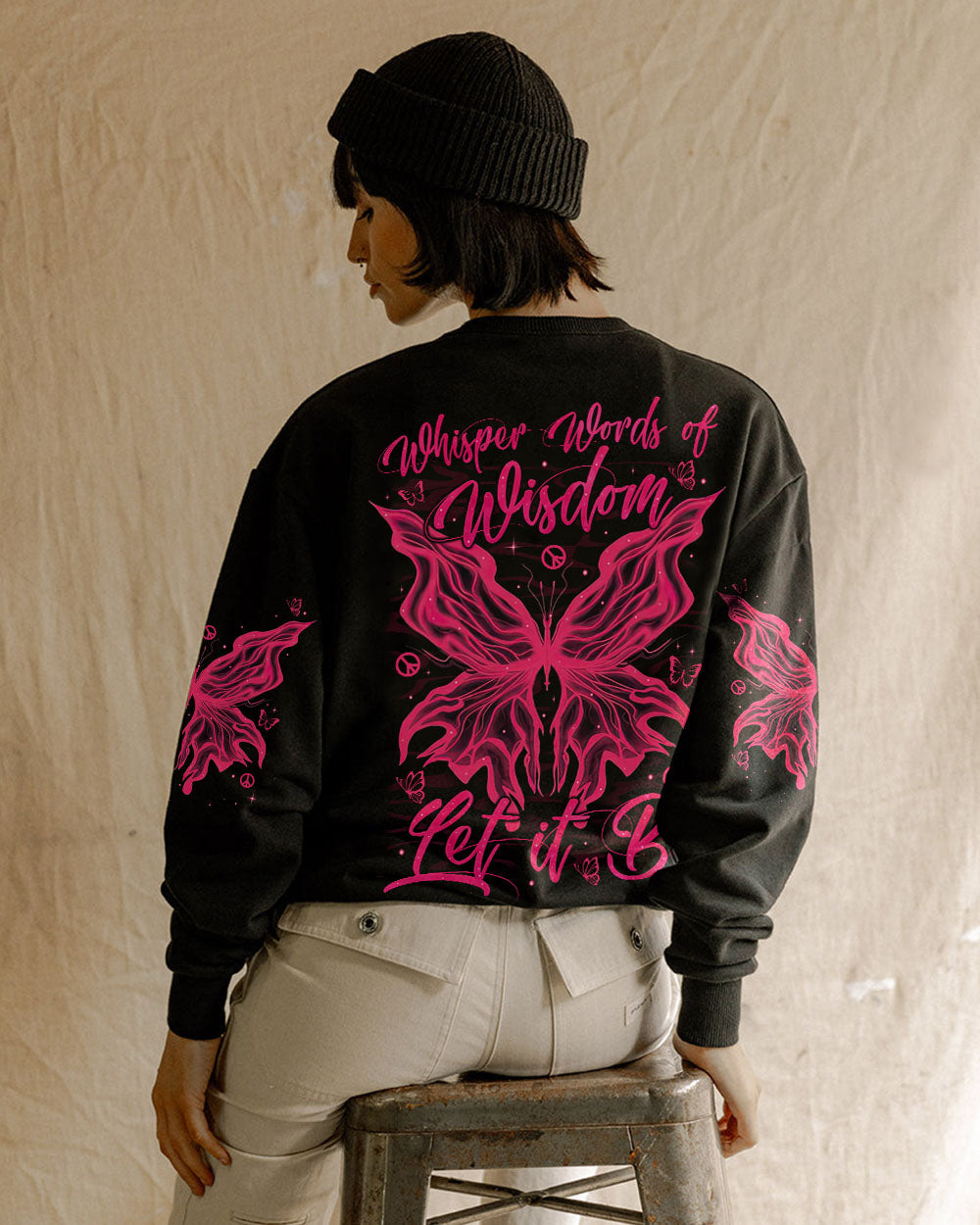 Whisper Words of Wisdom Let It Be Neon Pink Butterfly Graphic AOP Shirts _9_ OdH4q