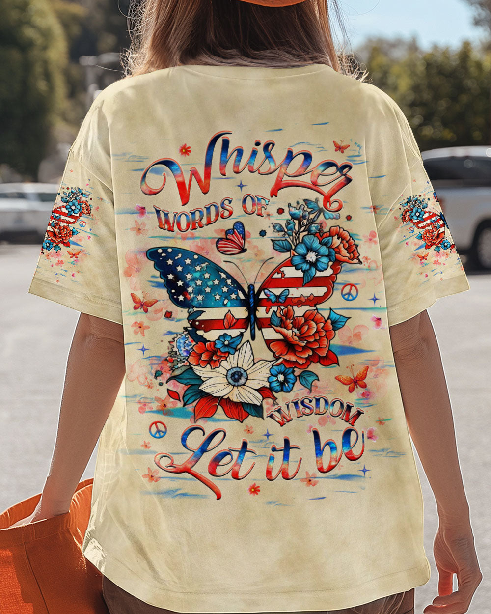 Whisper Words of Wisdom Let It Be Patriotic Butterfly and Floral Peace Sign AOP Shirts _6_ E0S19