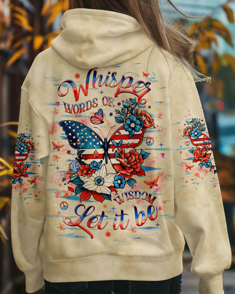 Whisper Words of Wisdom Let It Be Patriotic Butterfly and Floral Peace Sign AOP Shirts _8_ 8rhy5