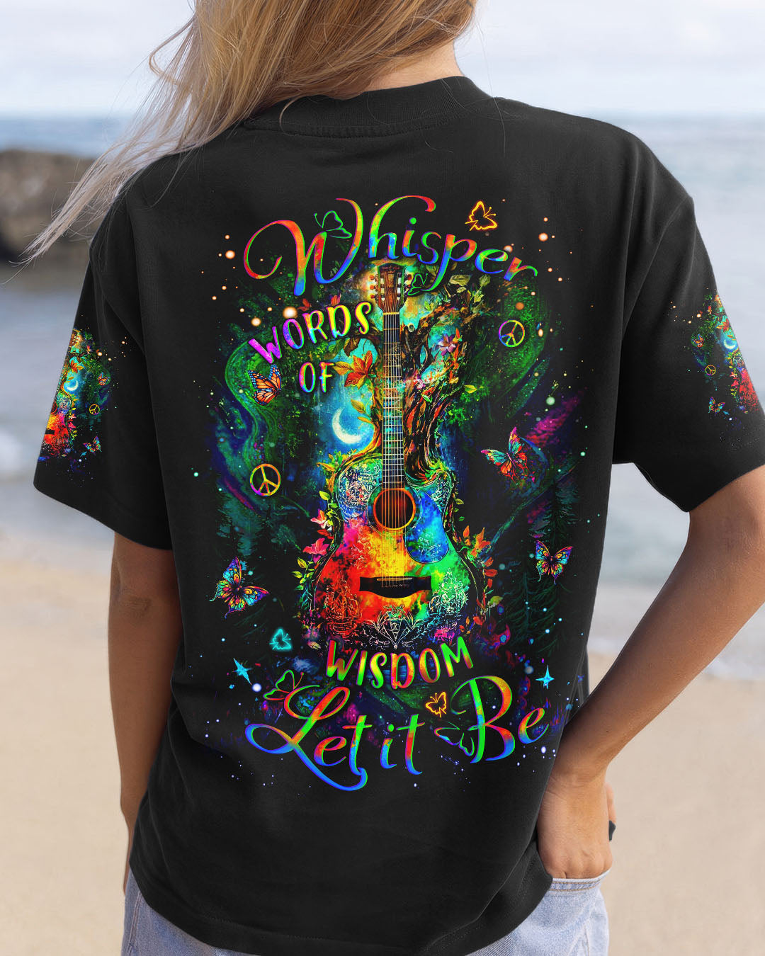 Whisper Words of Wisdom Let It Be Psychedelic Guitar Colorful Peace AOP Shirts _1_ Xy8WG