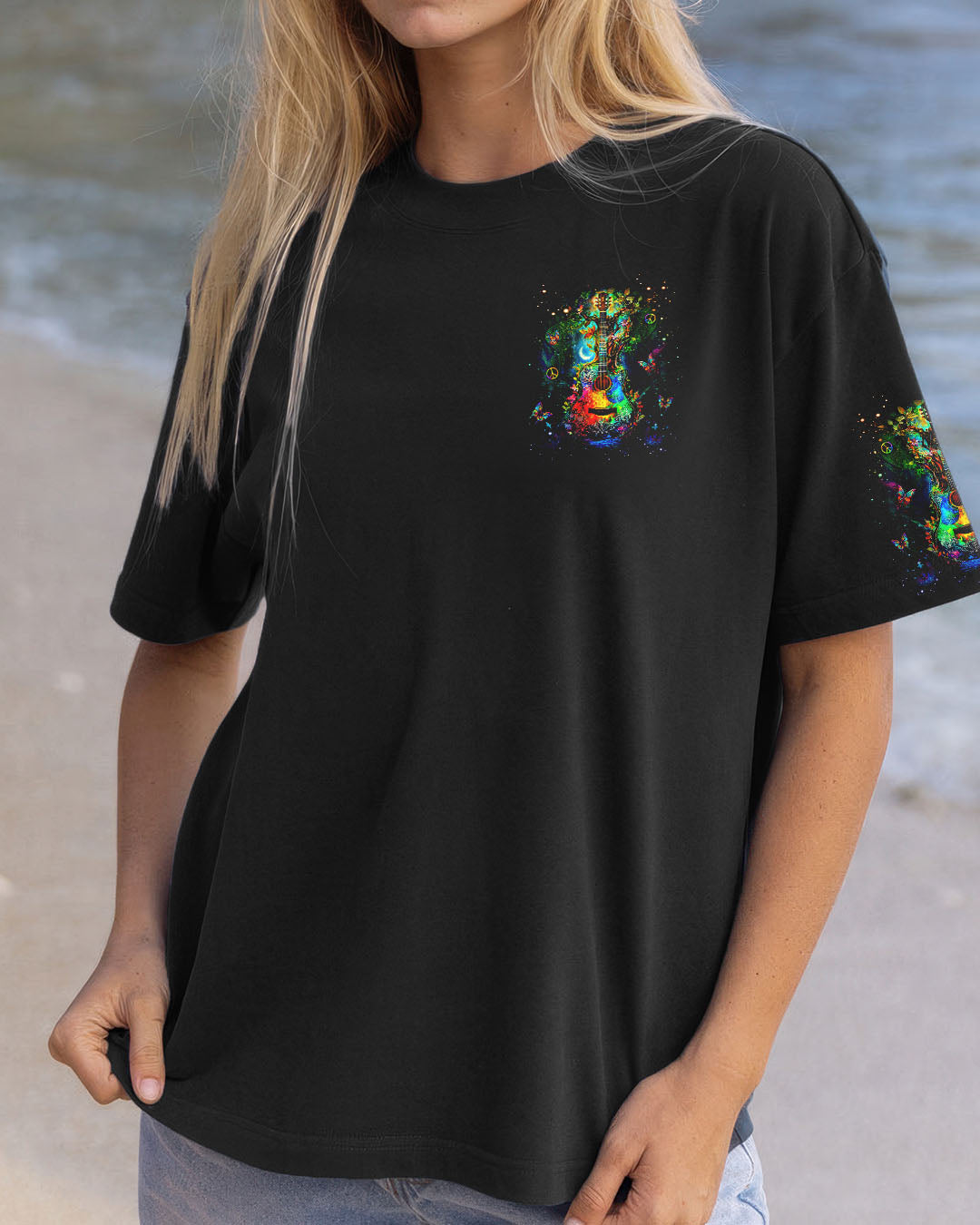 Whisper Words of Wisdom Let It Be Psychedelic Guitar Colorful Peace AOP Shirts _2_ 65Sxa