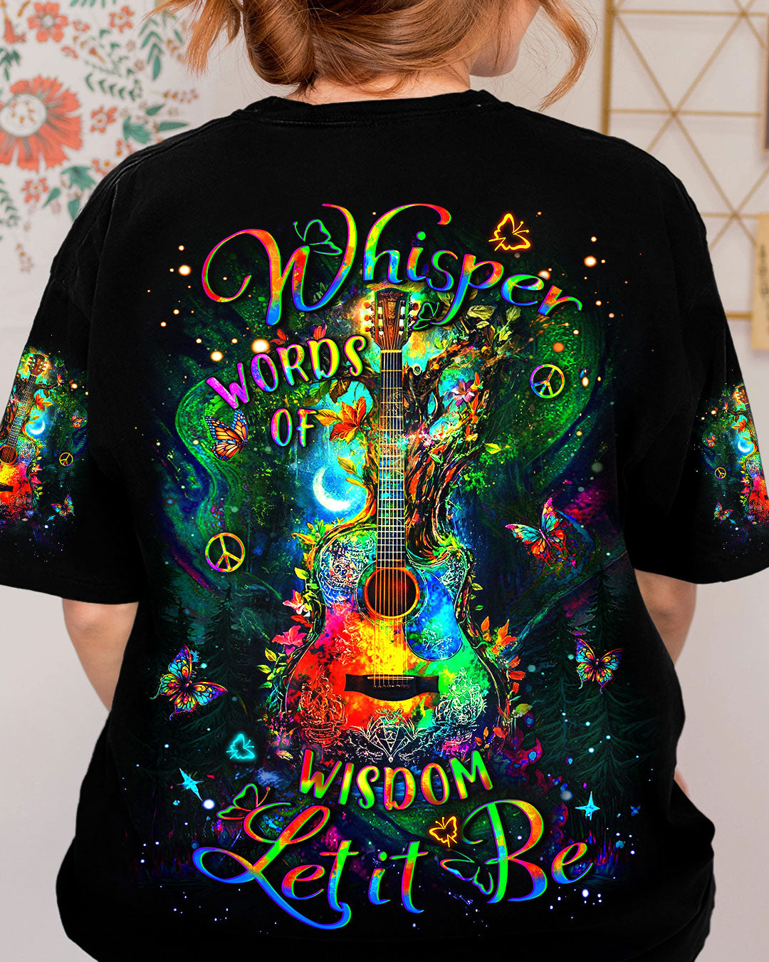 Whisper Words of Wisdom Let It Be Psychedelic Guitar Colorful Peace AOP Shirts _3_ Mpwgc