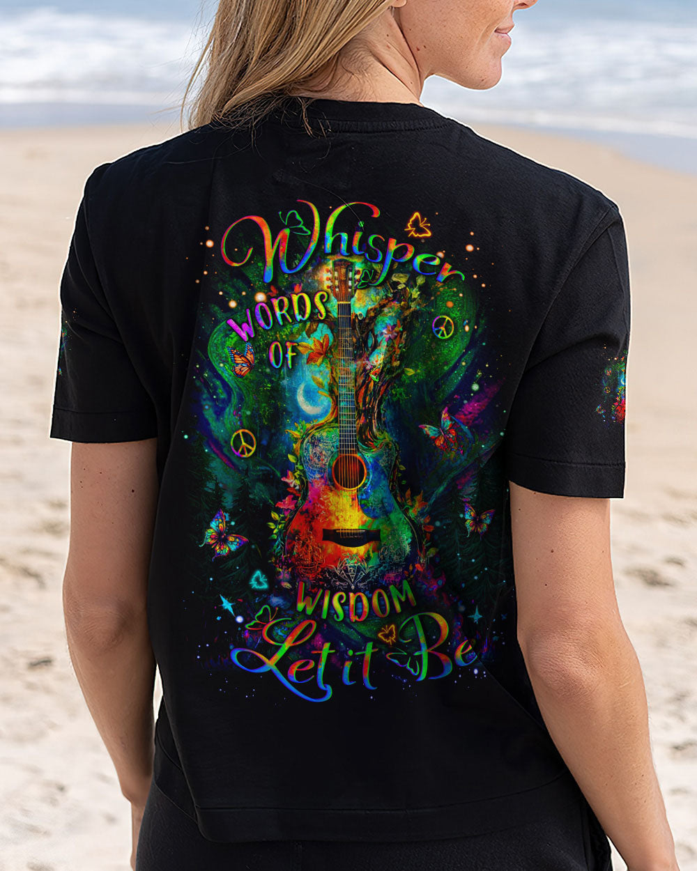 Whisper Words of Wisdom Let It Be Psychedelic Guitar Colorful Peace AOP Shirts _5_ mbNFh