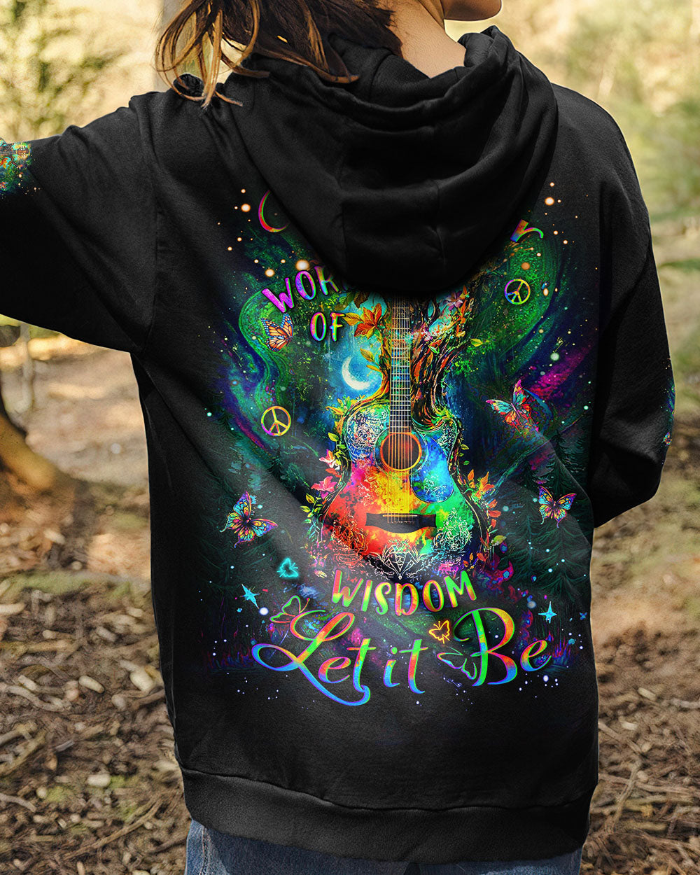 Whisper Words of Wisdom Let It Be Psychedelic Guitar Colorful Peace AOP Shirts _7_ pF9J3