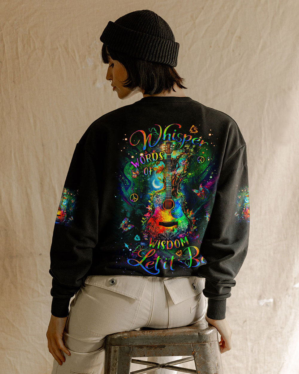 Whisper Words of Wisdom Let It Be Psychedelic Guitar Colorful Peace AOP Shirts _9_ qYYc1