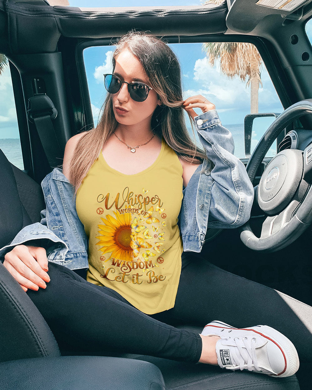 Whisper Words of Wisdom Let It Be Sunflower Butterfly Quote Pullover for Women AOP Shirts _11_ MsntZ