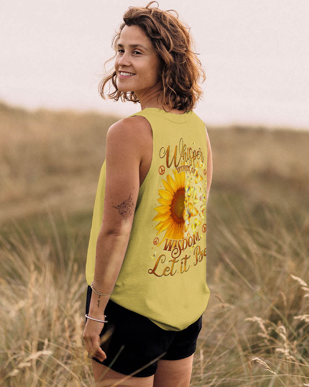 Whisper Words of Wisdom Let It Be Sunflower Butterfly Quote Pullover for Women AOP Shirts _13_ jcpUj