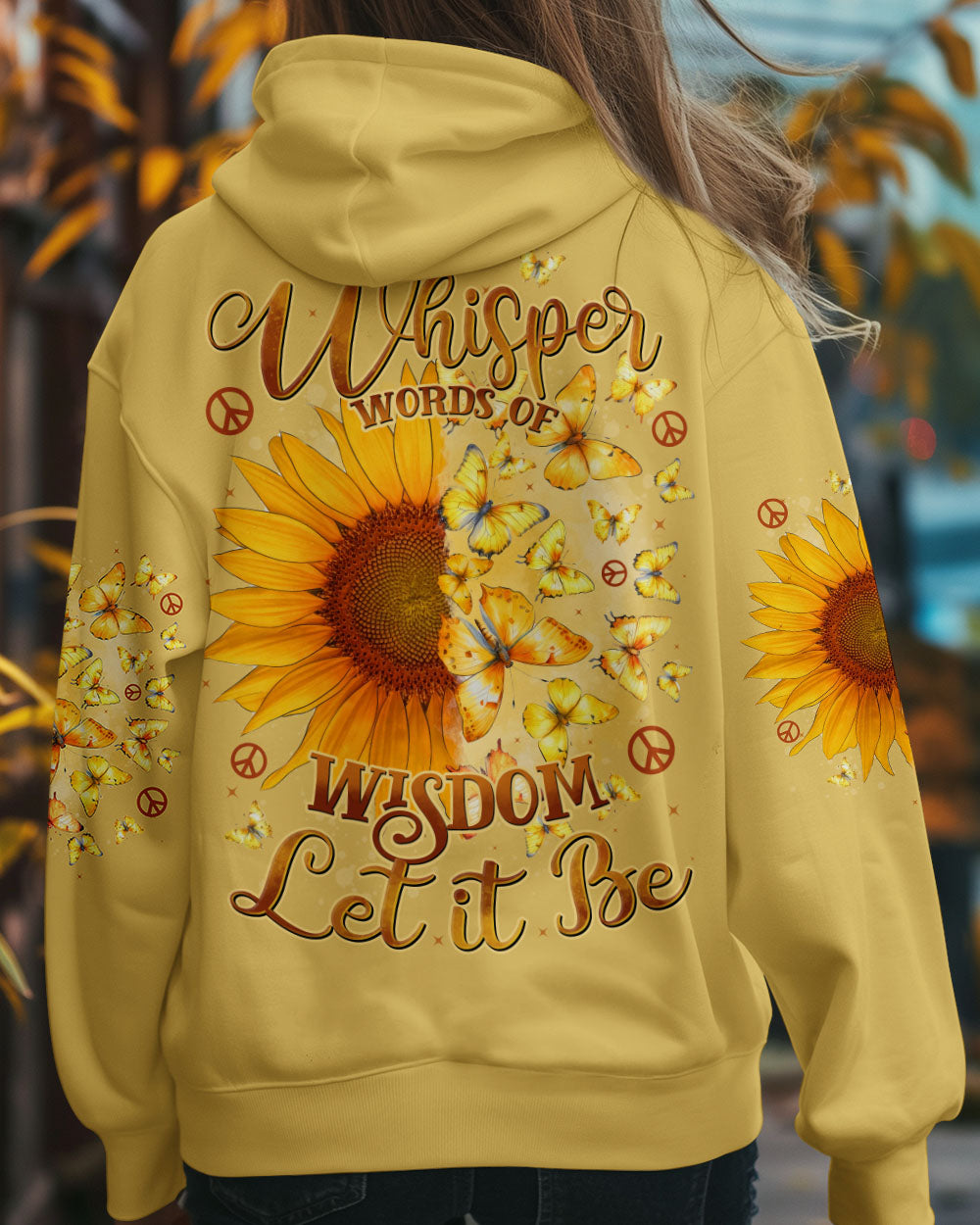 Whisper Words of Wisdom Let It Be Sunflower Butterfly Quote Pullover for Women AOP Shirts _1_ 8ZaSa