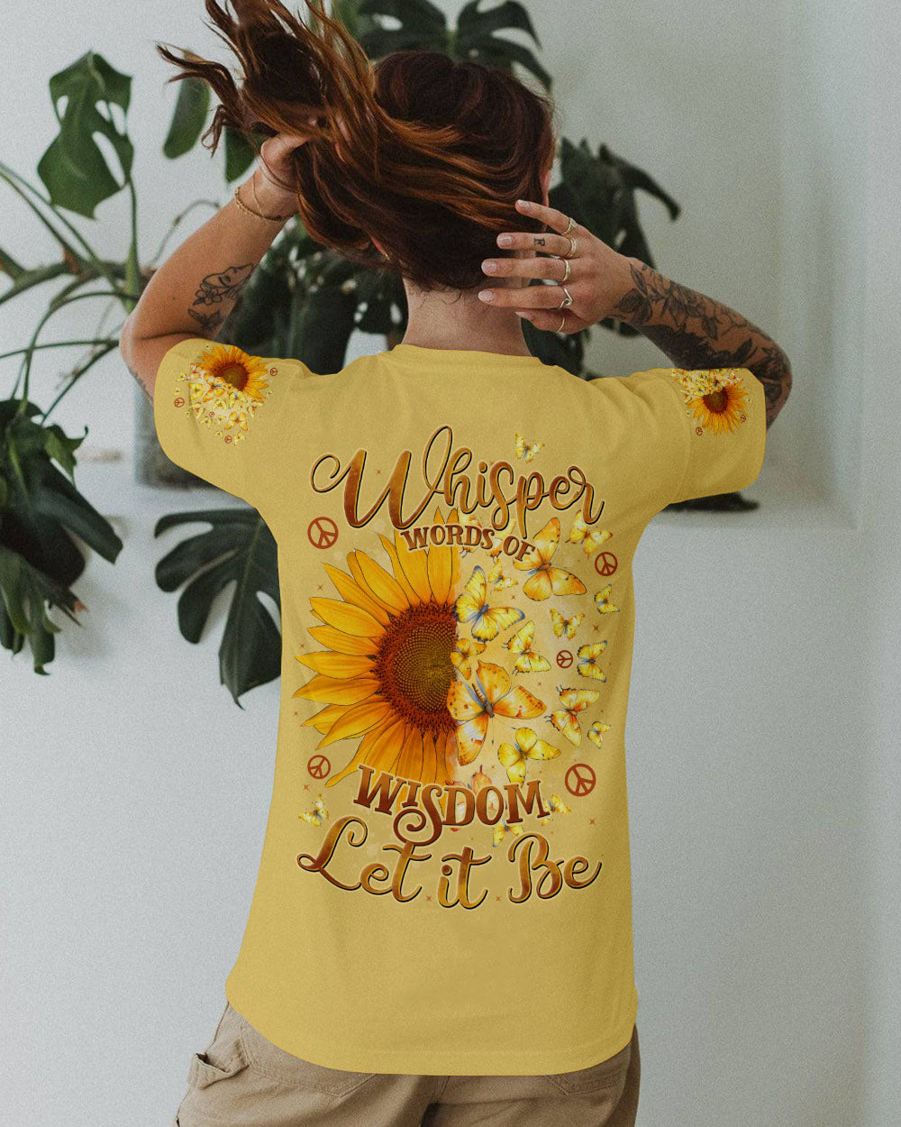 Whisper Words of Wisdom Let It Be Sunflower Butterfly Quote Pullover for Women AOP Shirts _3_ eoVIL