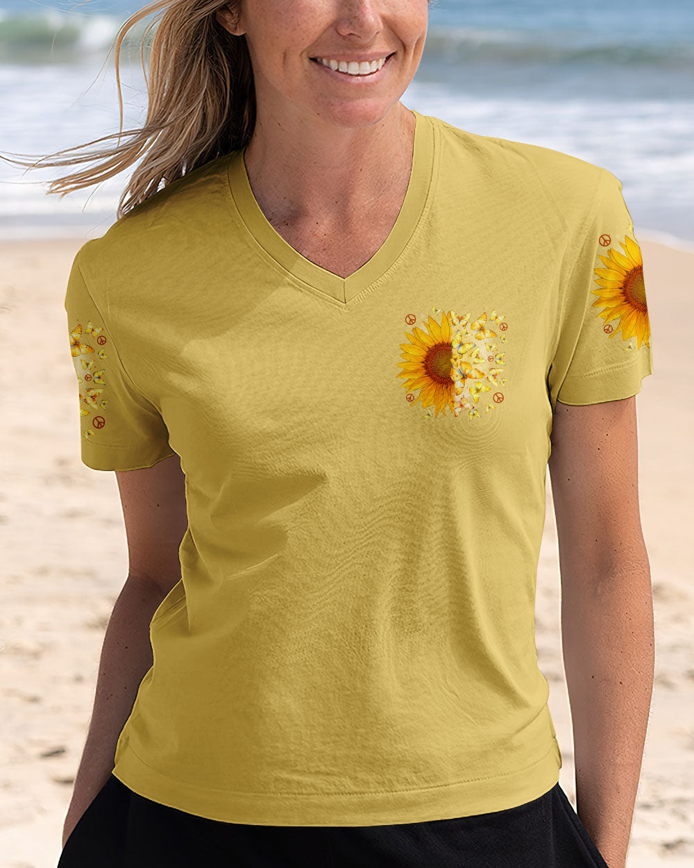 Whisper Words of Wisdom Let It Be Sunflower Butterfly Quote Pullover for Women AOP Shirts _4_ tolWb