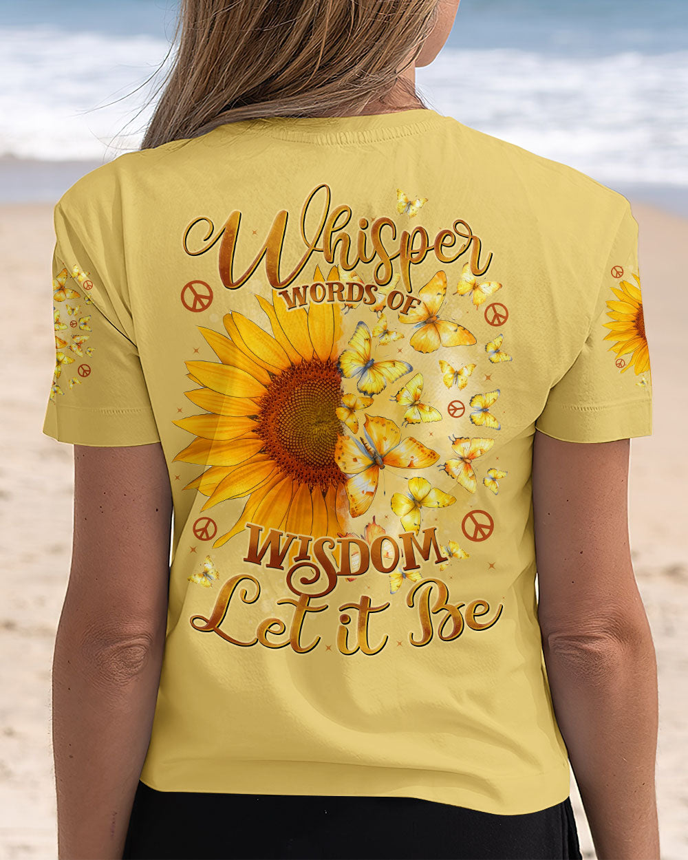 Whisper Words of Wisdom Let It Be Sunflower Butterfly Quote Pullover for Women AOP Shirts _5_ 7ag4U
